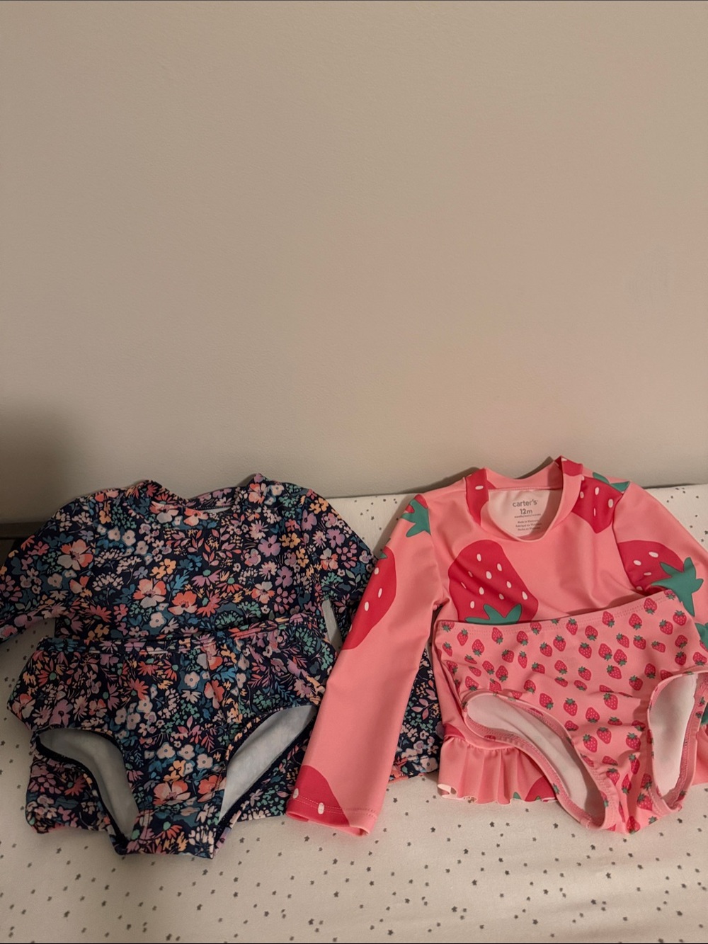 Carter's Pink Strawberry & Floral Print Long-Sleeve Two-Piece Swimsuit Bundle